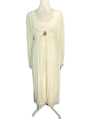 Vintage 1970s Ivory Long Sleeve Empire Crochet Dress Cottagecore Boho Prairie
